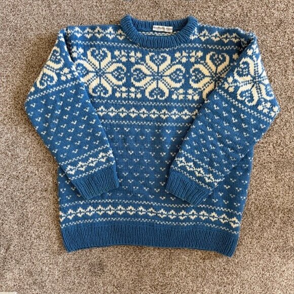 Vintage NORWEGIAN Wool Pullover Blue White Sweater XL - Picture 3 of 11